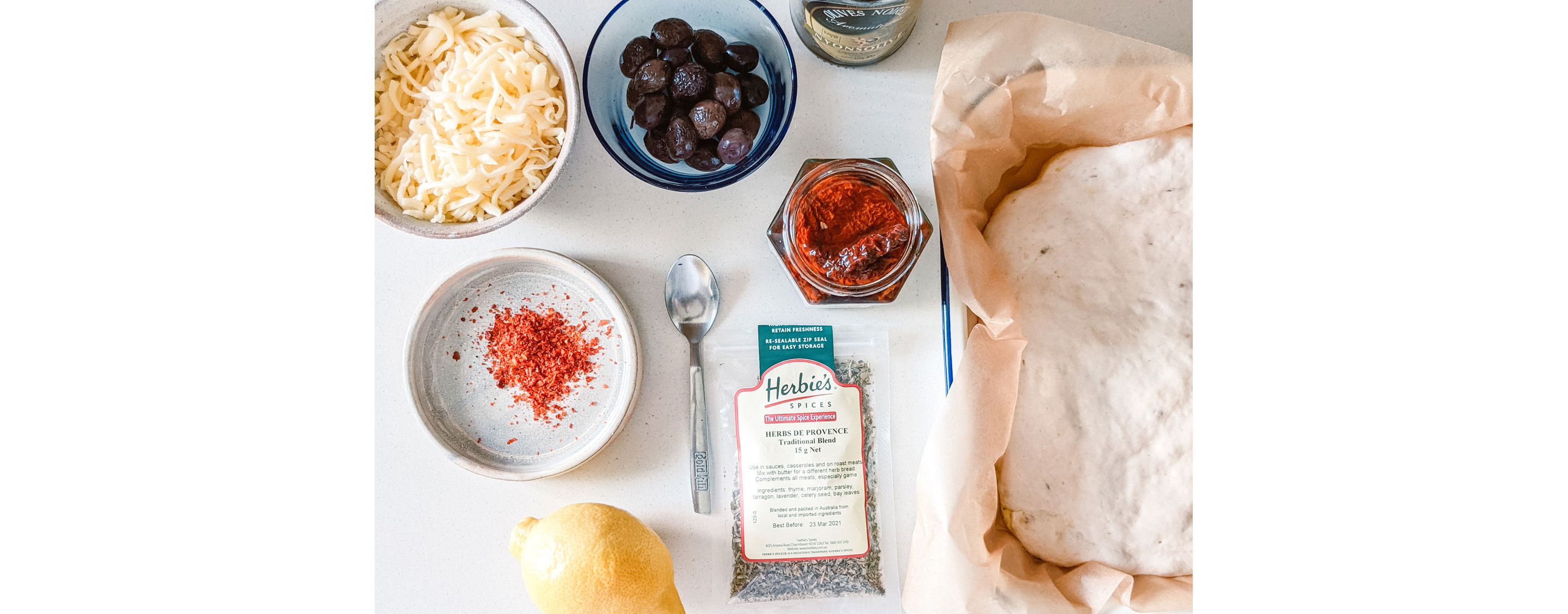 Ingredients for focaccia bread.