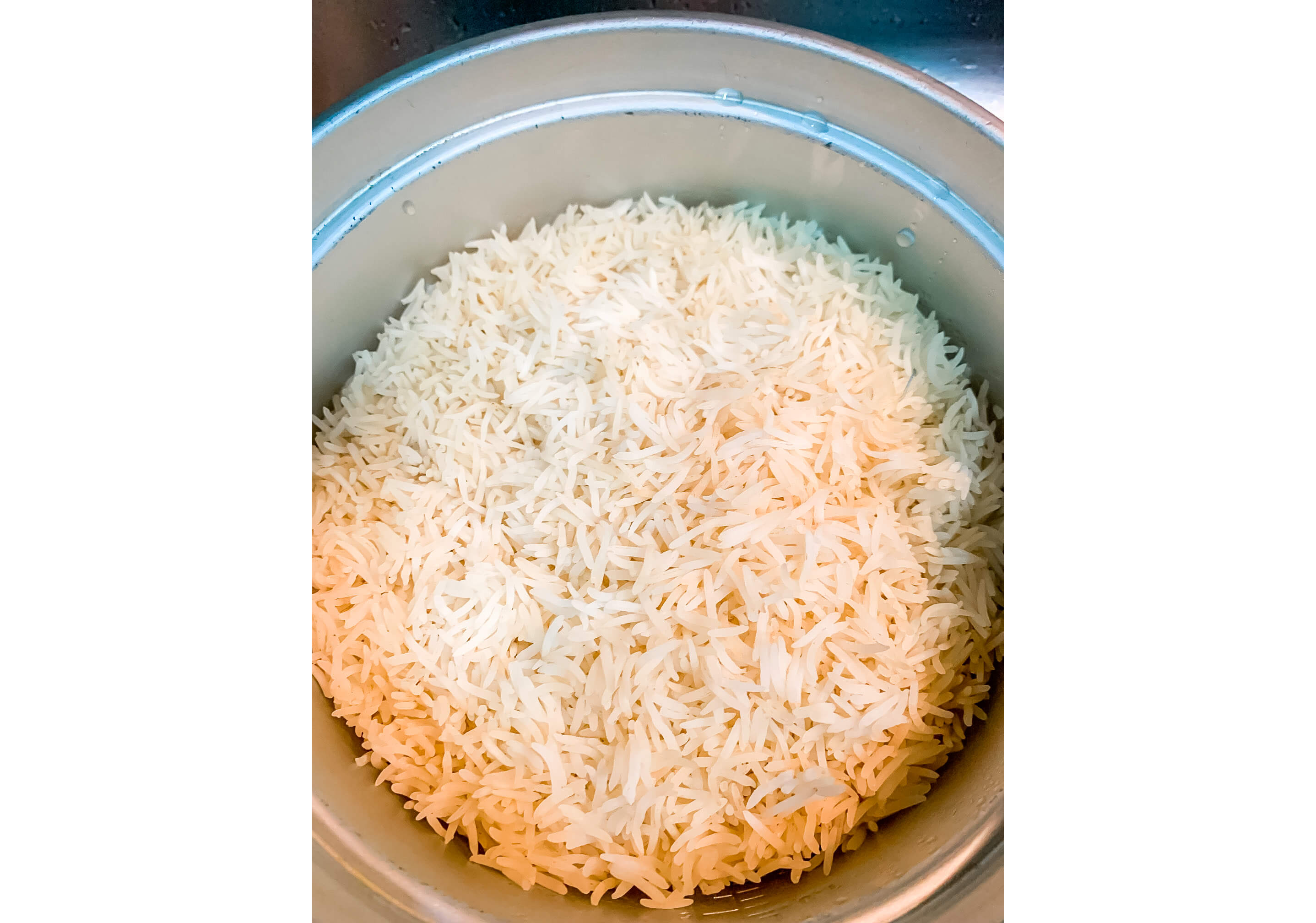 A large pot of plain white rice.