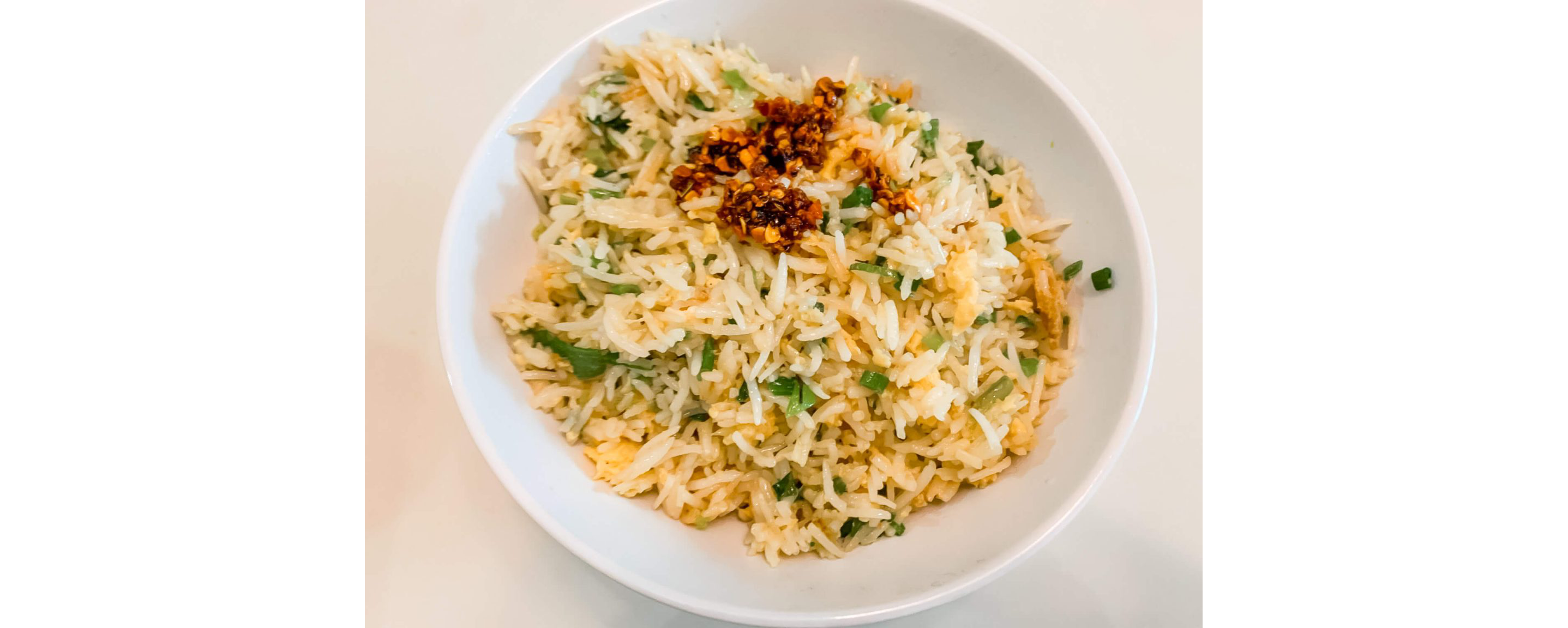 A bowl of freshly made egg fried rice.