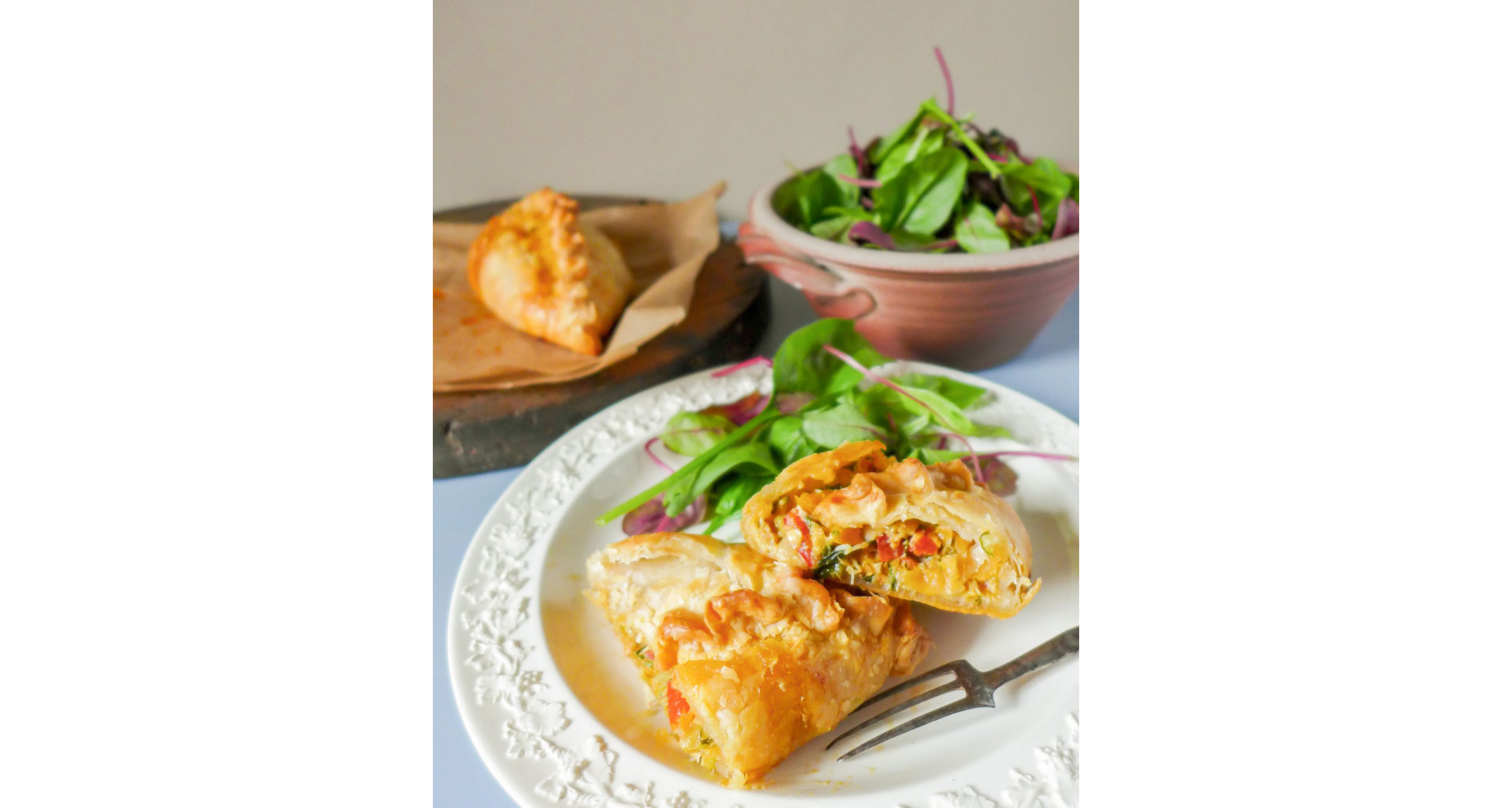 A plate of served crab pasties.