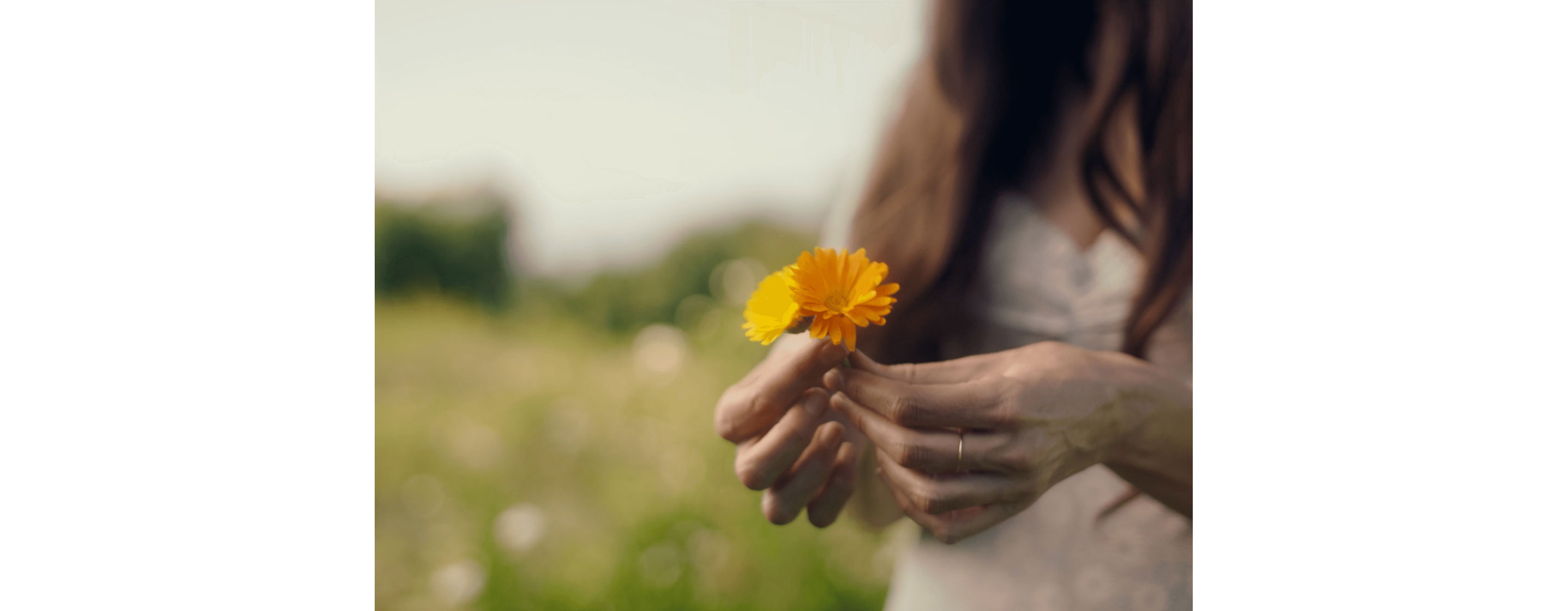 Loria Stern holding onto two delicate, little flowers.