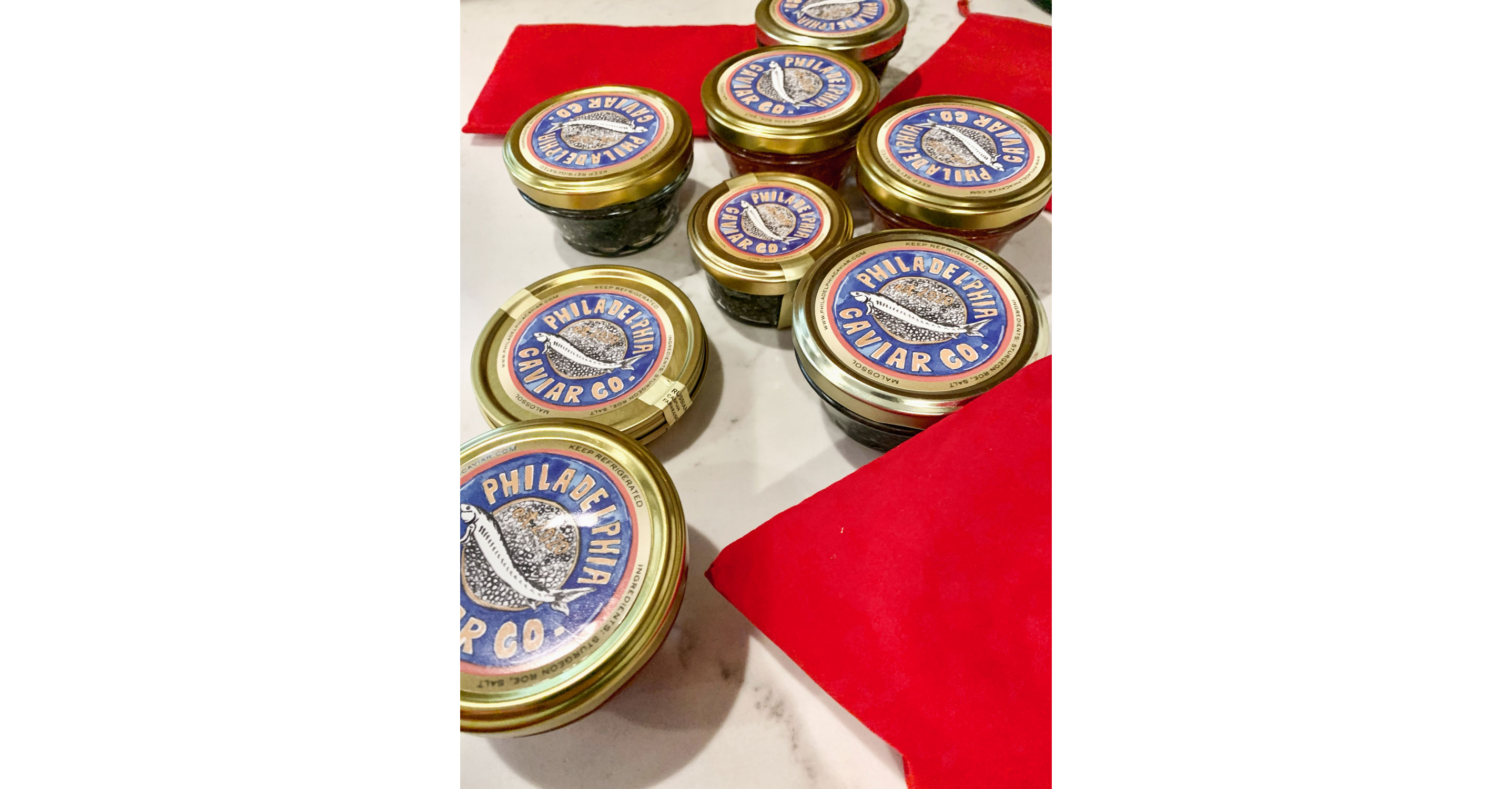 Small jars of caviar.