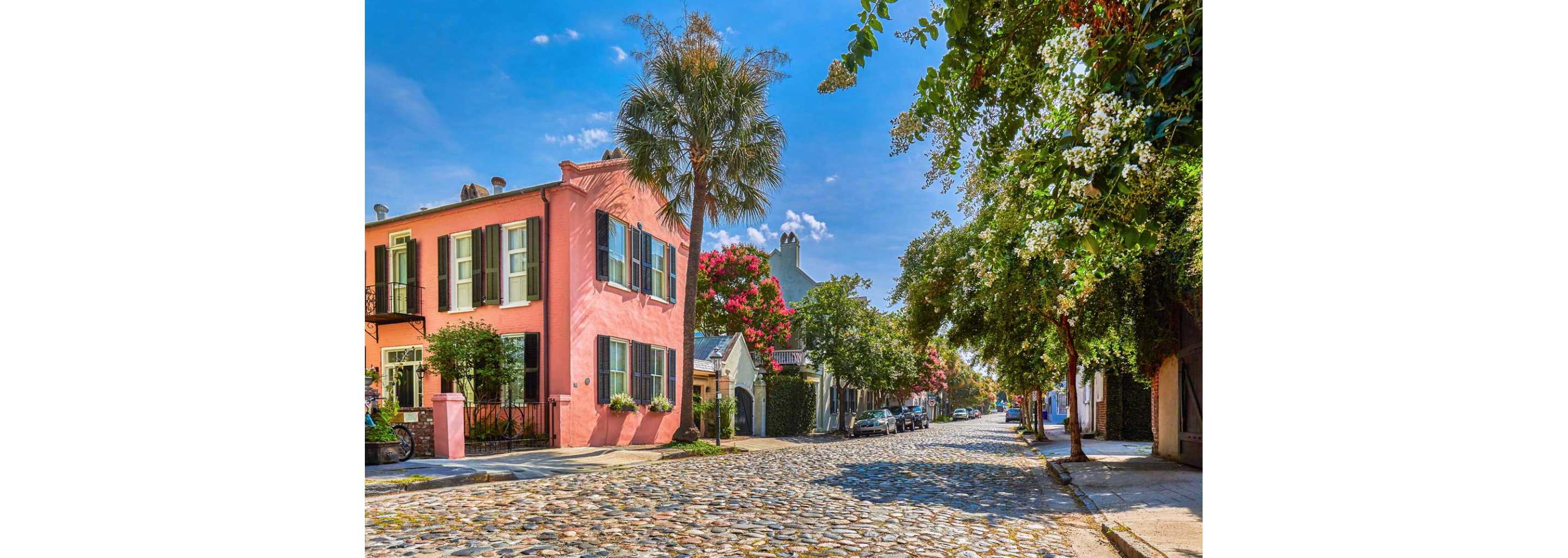 A bright, sunny vew of Charleston's colorful neighborhoods.