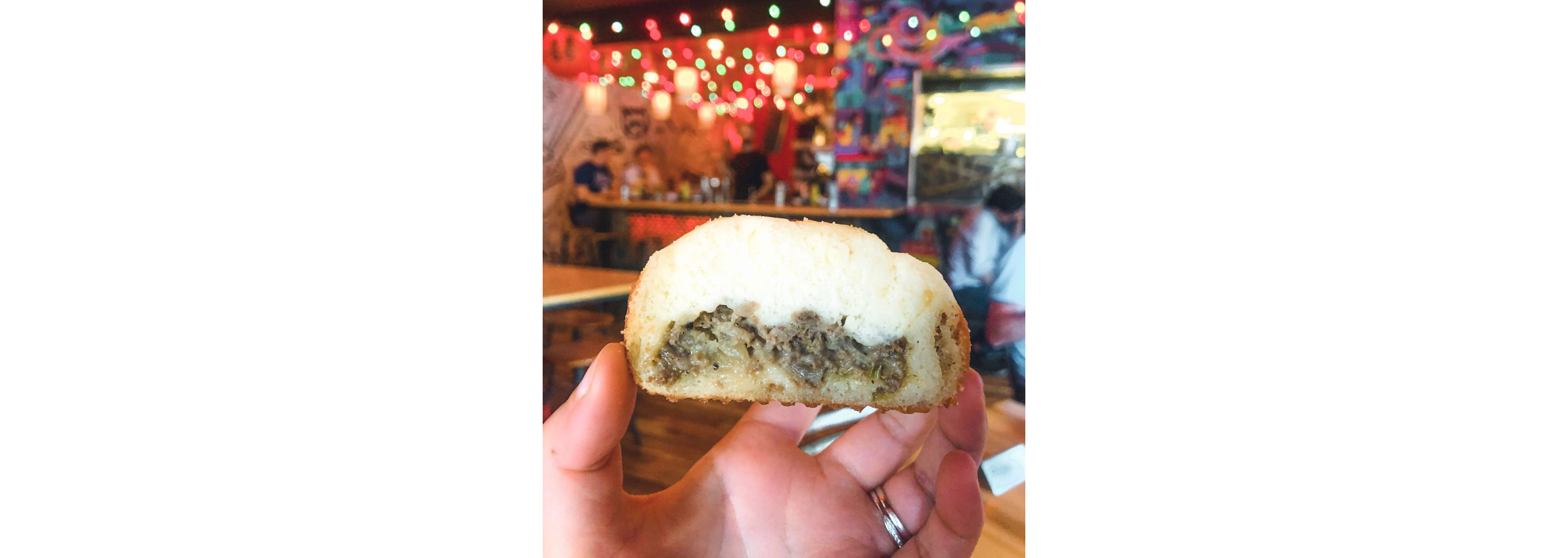 A soft bun filled with Philadelphia cheesesteak.
