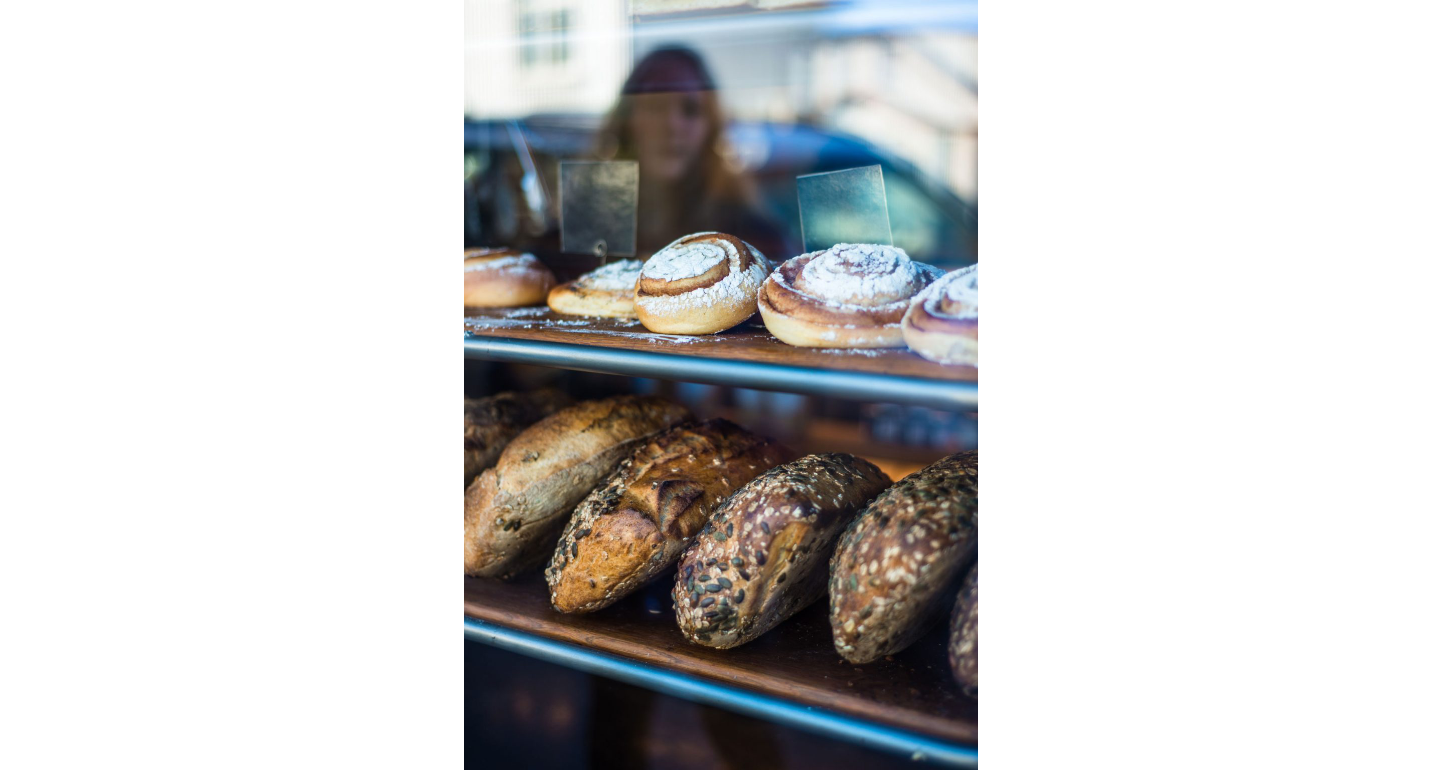 A variety of breads on display.