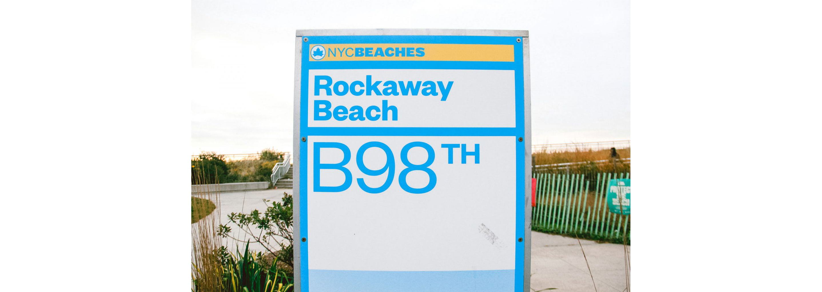 Blue Rockaway Beach sign.