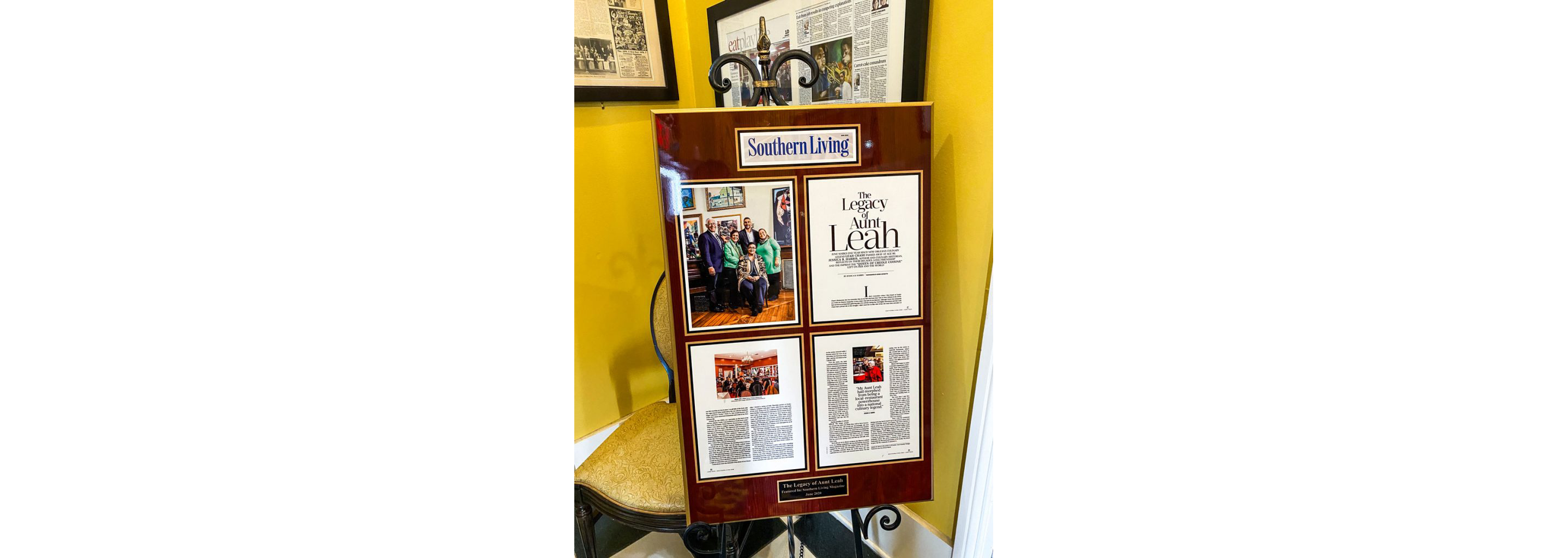An article on display at Dooky Chase's Restaurant.