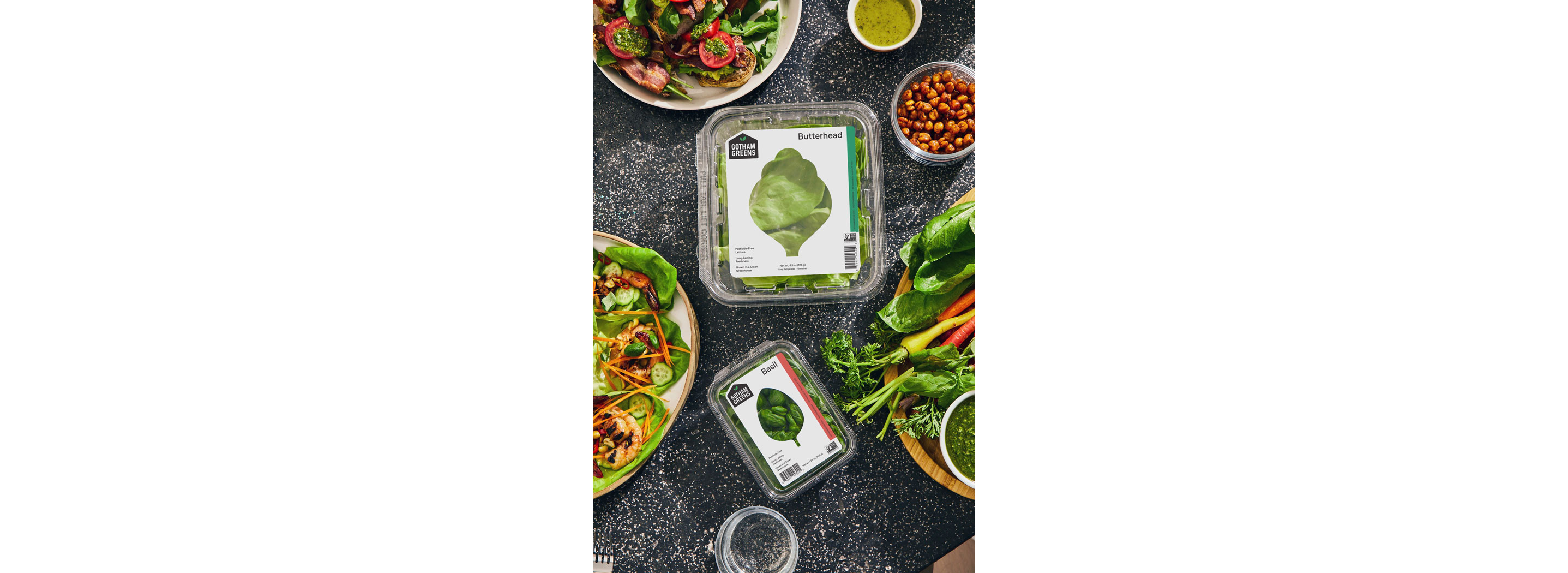 Containers of leafy greens from Gotham Greens.