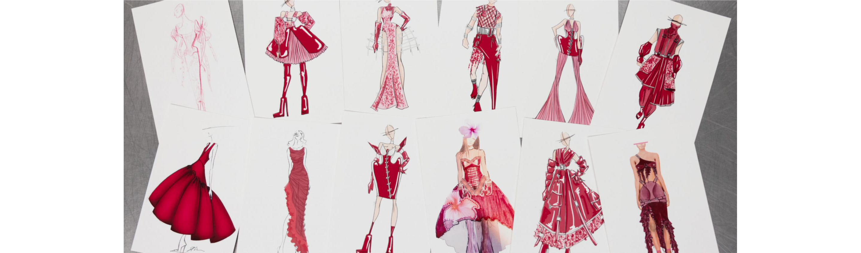 A collage of sketches of the Hibiscus collection designs.