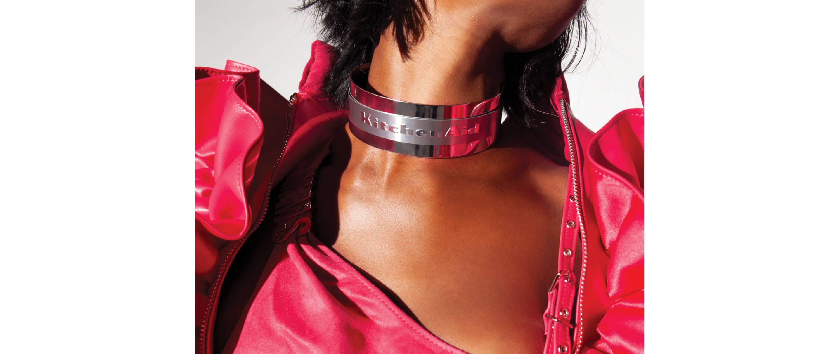 A close up of the choker necklace of Look Eleven.