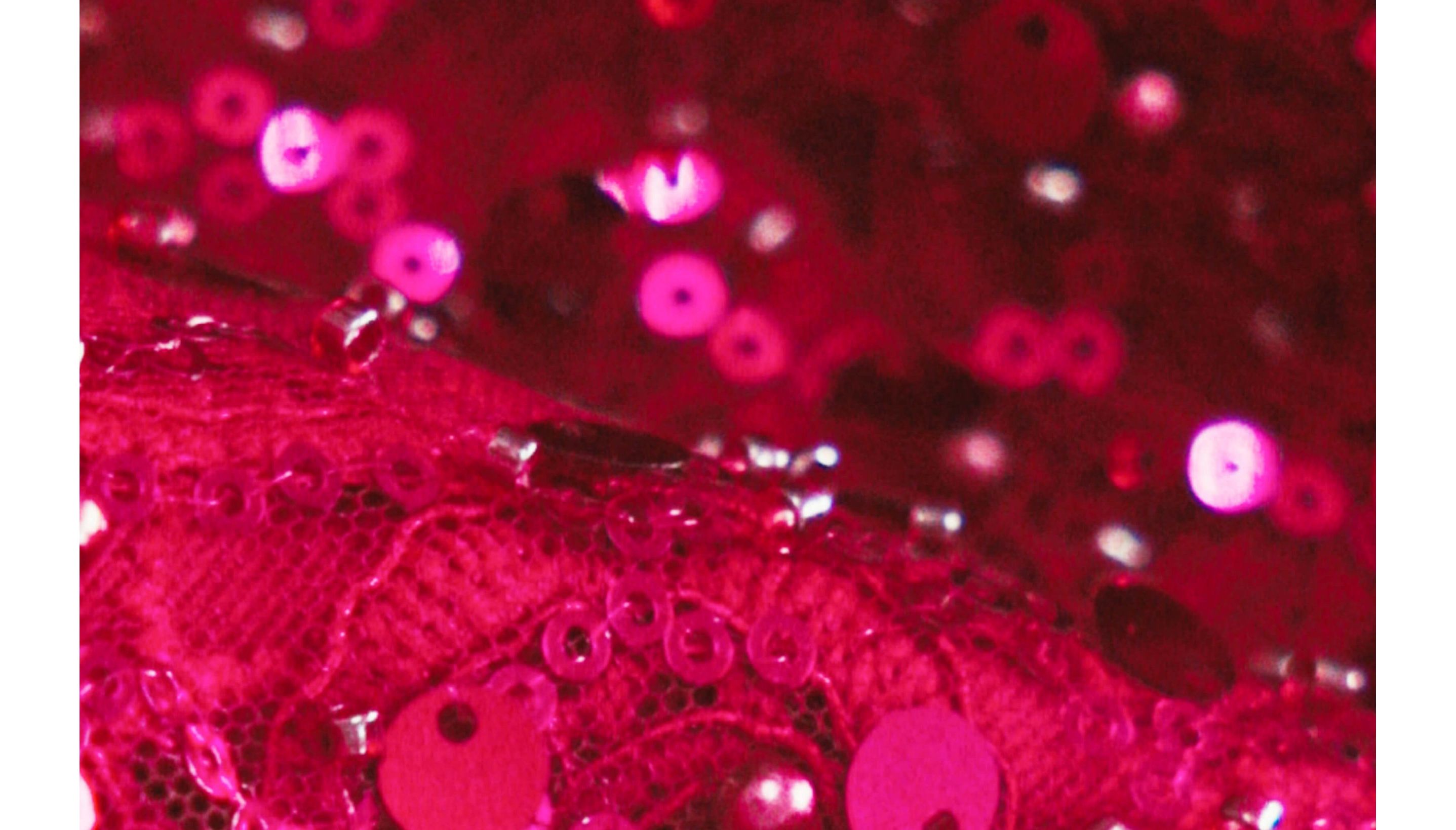 A close up macro detail shot of pink lace and sequins.