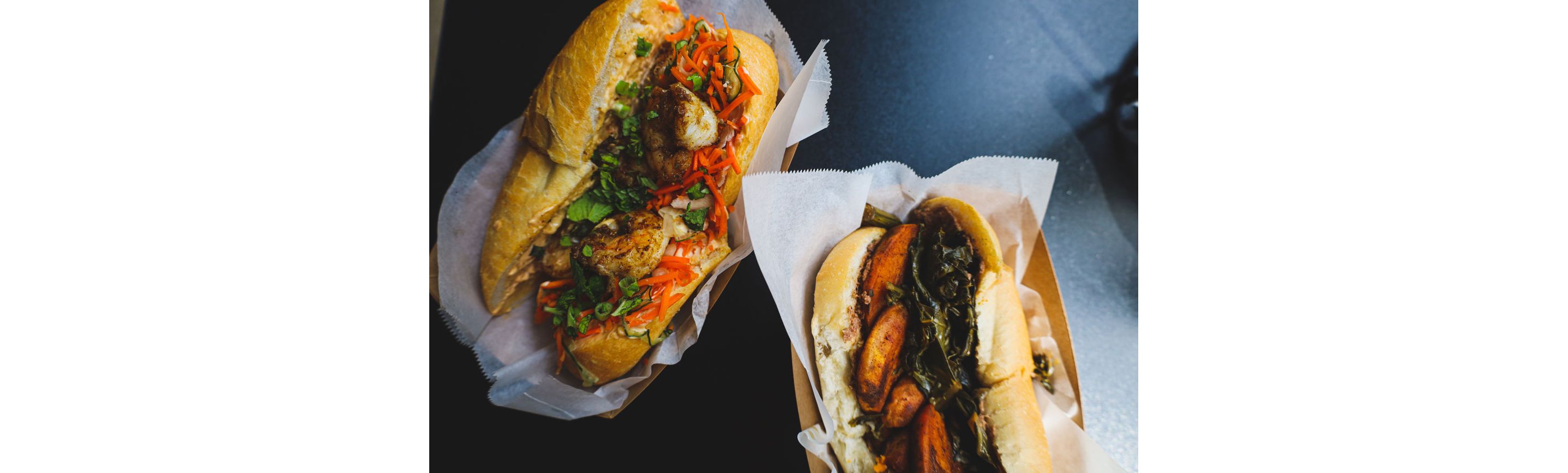 Two po'boy sandwiches.