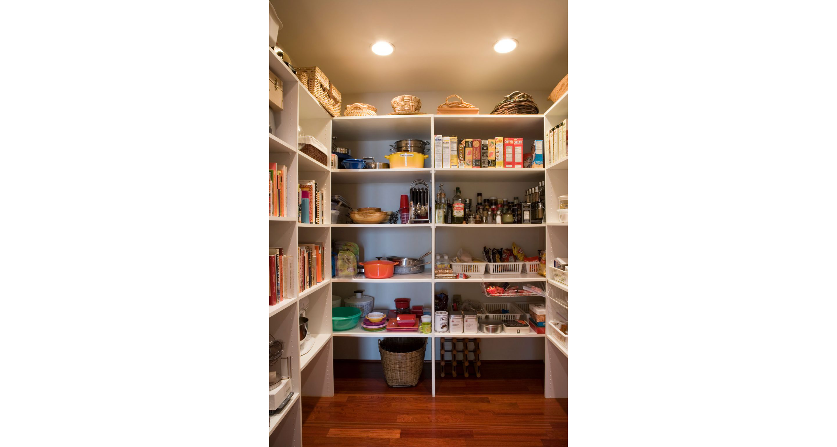 A very organized kitchen pantry filled with all the essentials.