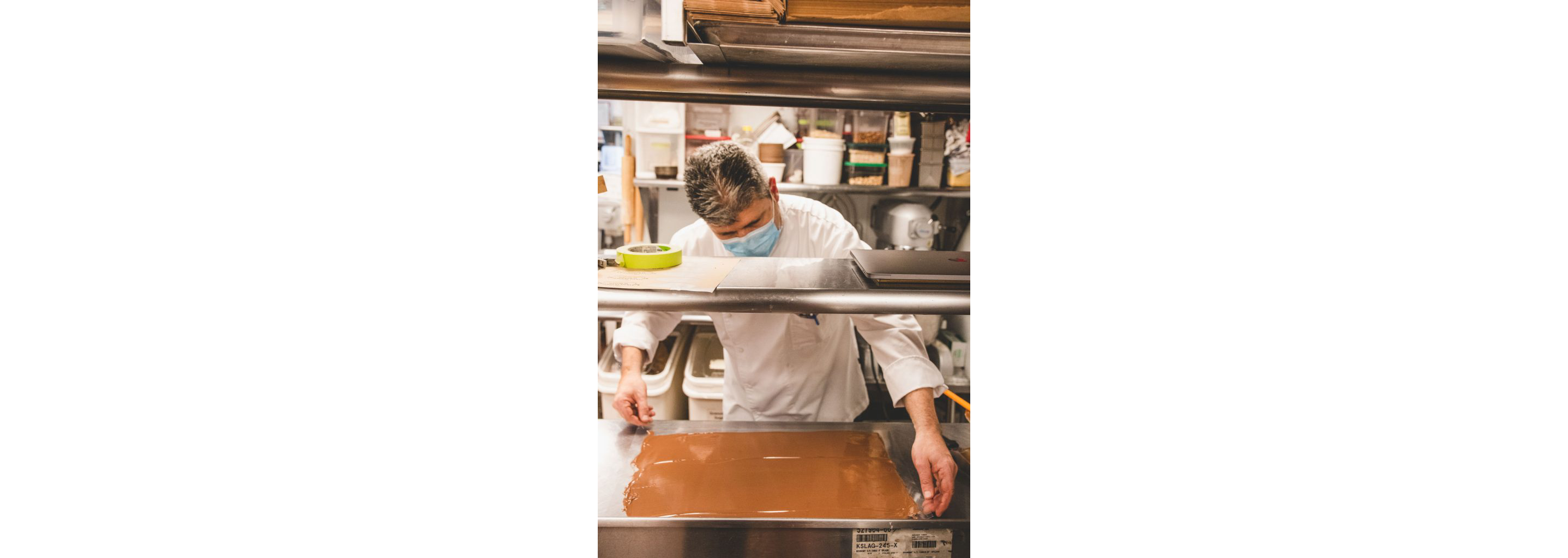 Chef Christophe Toury examining his chocolate.