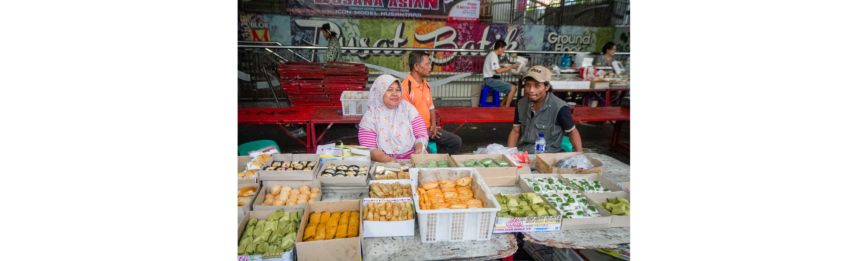 Vendors proudly displaying their Indonesian eats.