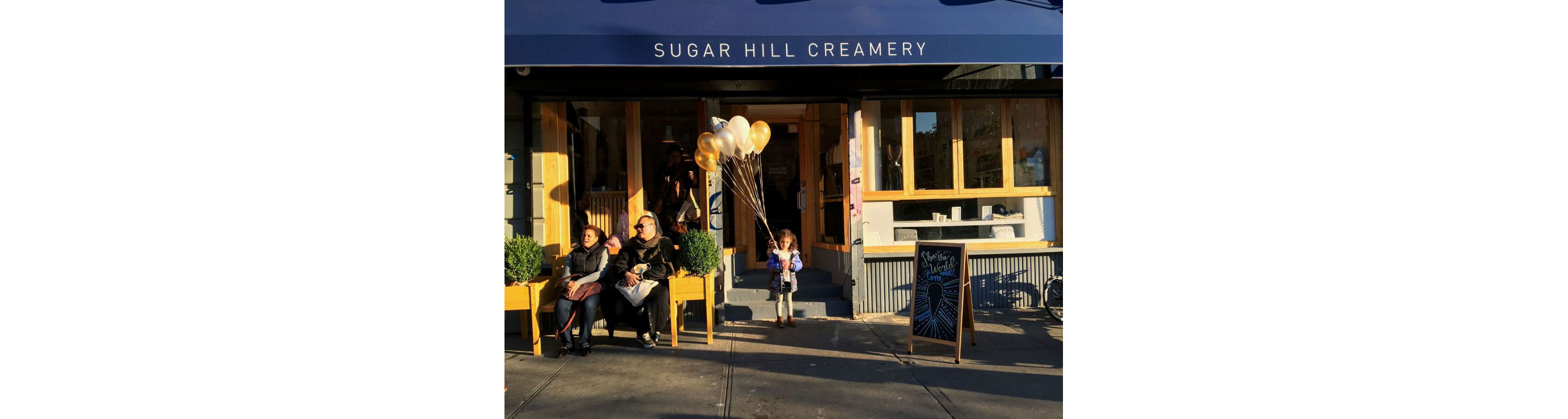 Customers waiting outside of Sugar Hill Creamery.