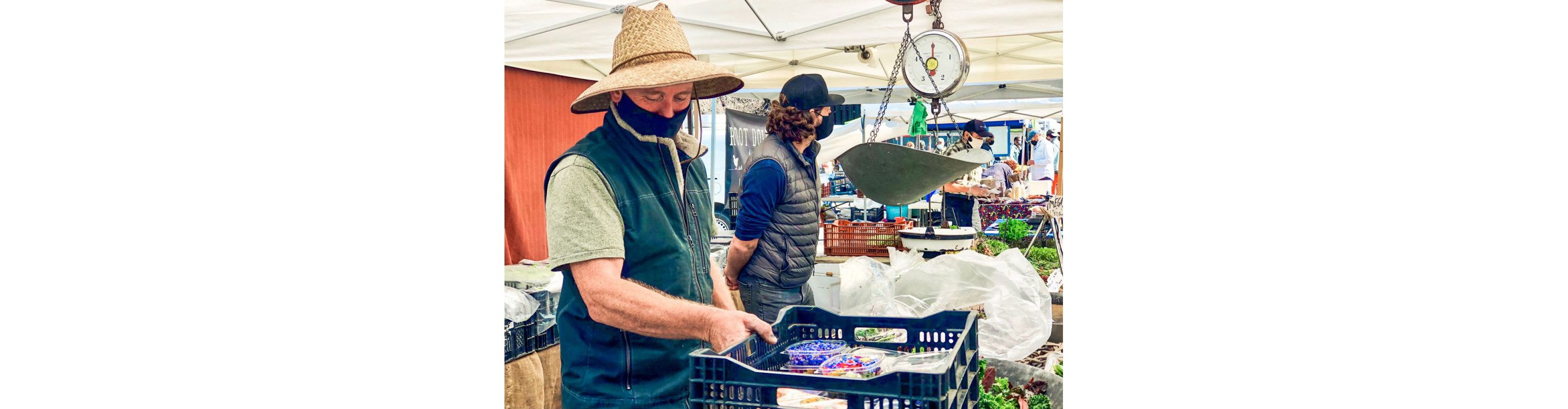 Two people shopping for edible flowers.