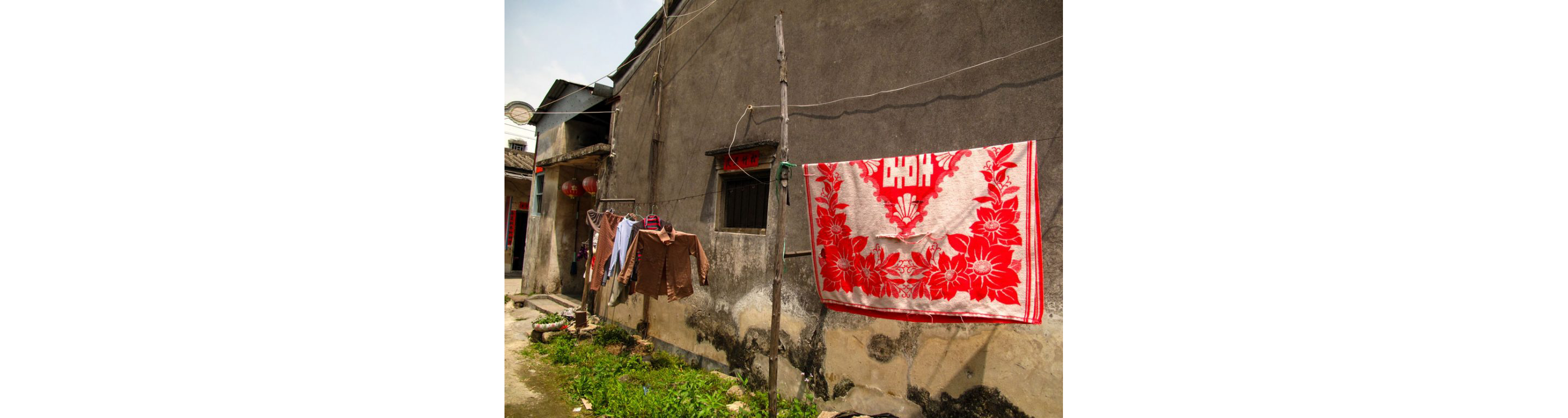 Clothes hanging out to dry.