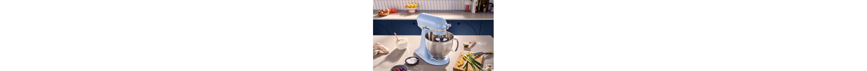 A KitchenAid® stand mixer in Blue Salt.