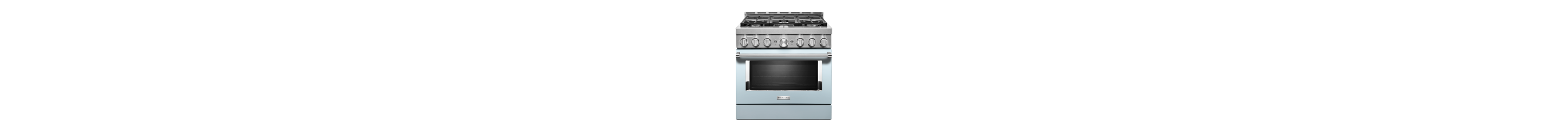 A 36" Smart Commercial-Style Gas Range with 6 Burners in Misty Blue.