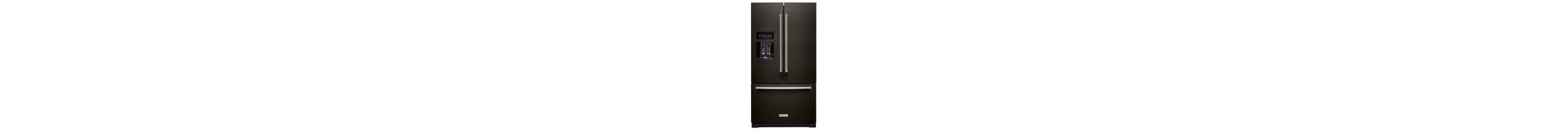 A French Door Refrigerator w/ Exterior Ice and Water In Black Stainless.