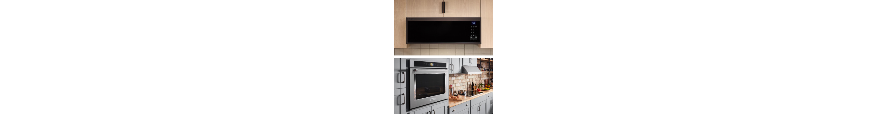 Top-and-bottom images of a microwave and a wall oven