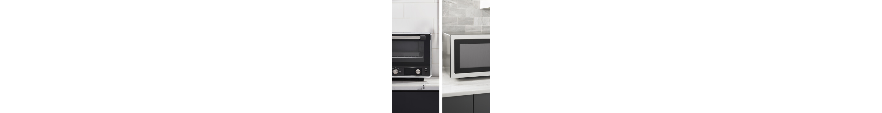 Side-by-side images of toaster oven and microwave