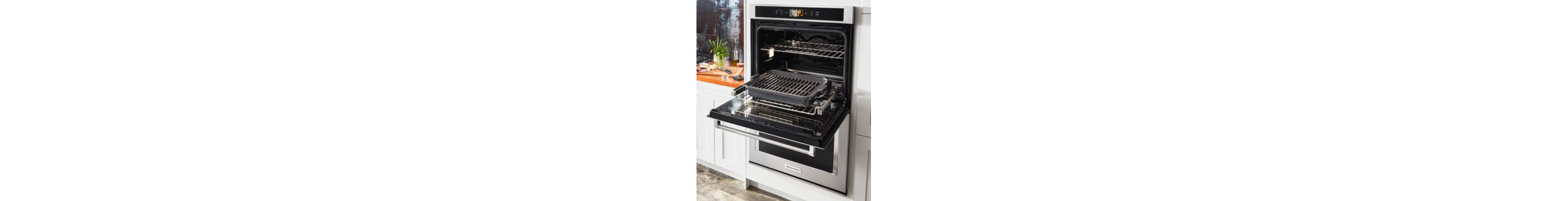 A double wall oven with the top open