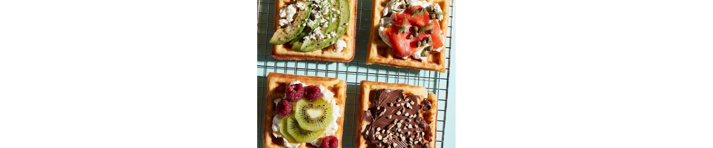 Mashed potato waffles with various toppings