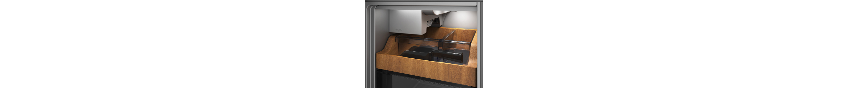 Interior of freezer with ice maker