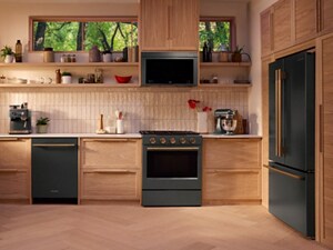 KitchenAid® Juniper appliances suite in natural wood kitchen