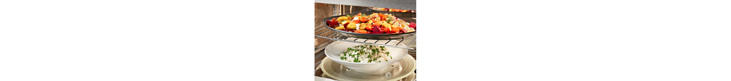Cooked dishes on multiple racks