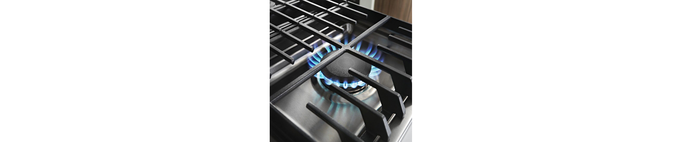Burner ignited with blue flames flickering