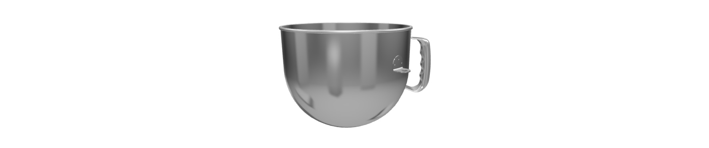 A stainless steel mixer bowl.