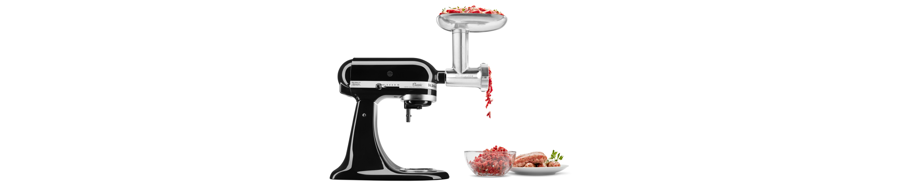 A KitchenAid® Food Grinder Attachment.