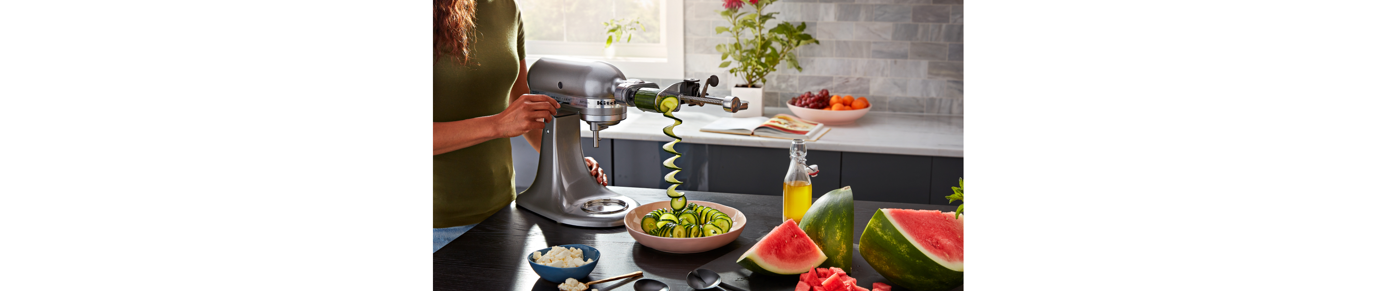 Spiralized zucchini and sliced watermelon.