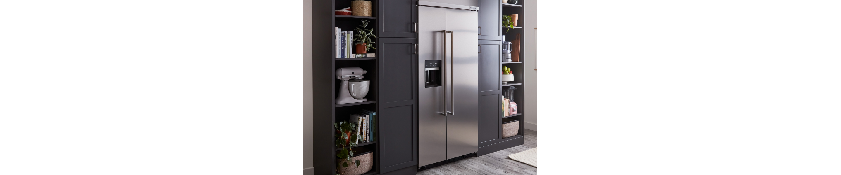 A refrigerator in a modern kitchen