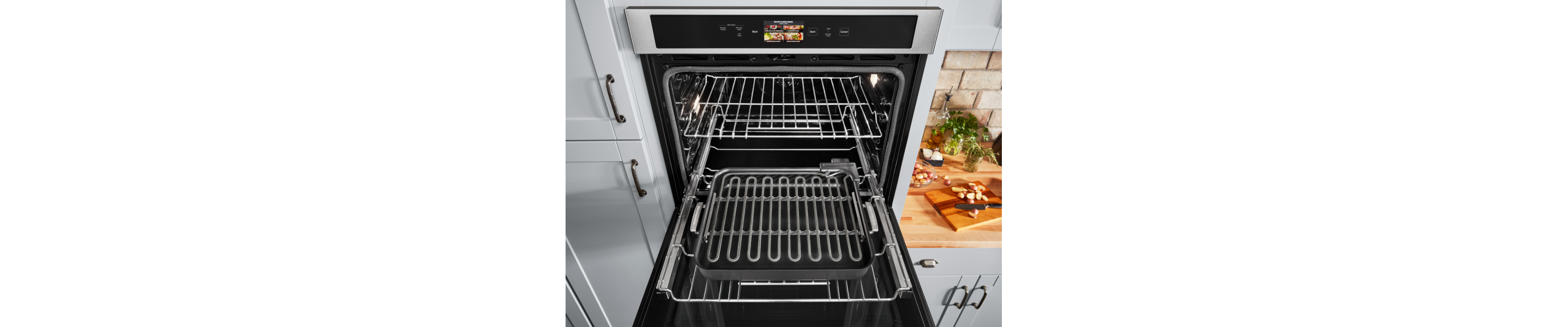 A pulled-out oven rack