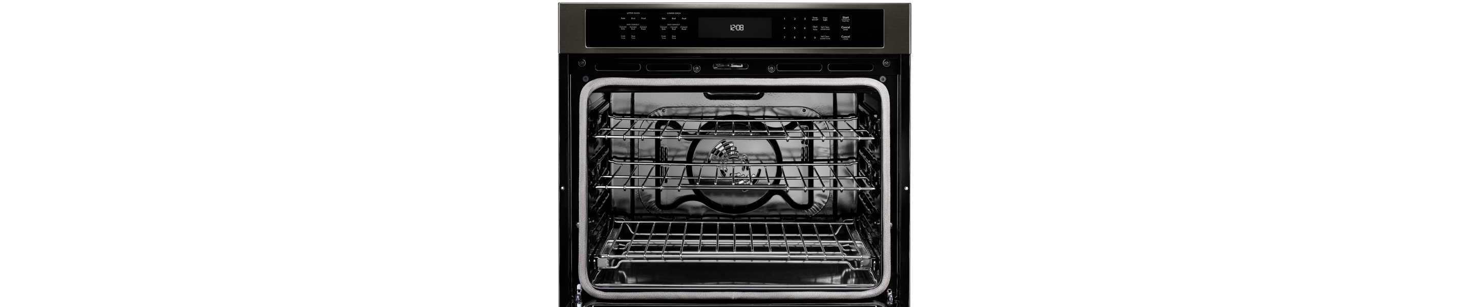 A close-up of the internal parts of an oven