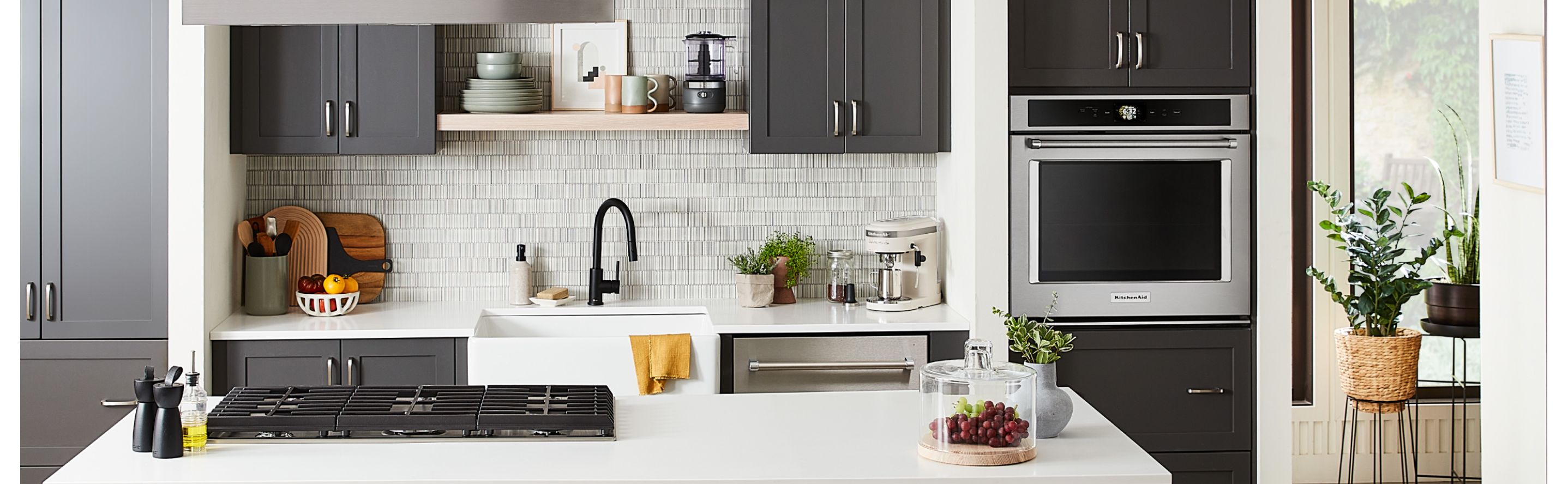 A full kitchen set-up featuring as KitchenAid® oven