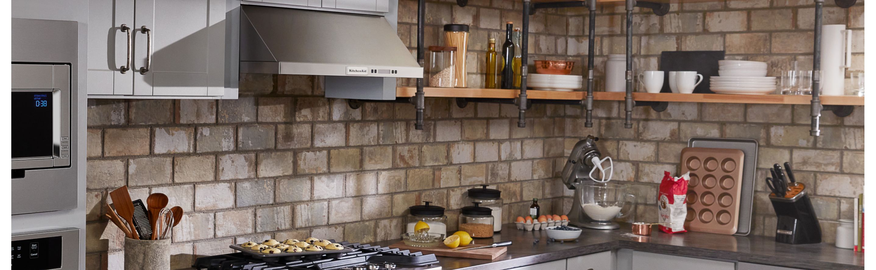 KitchenAid® range hood in a gray kitchen