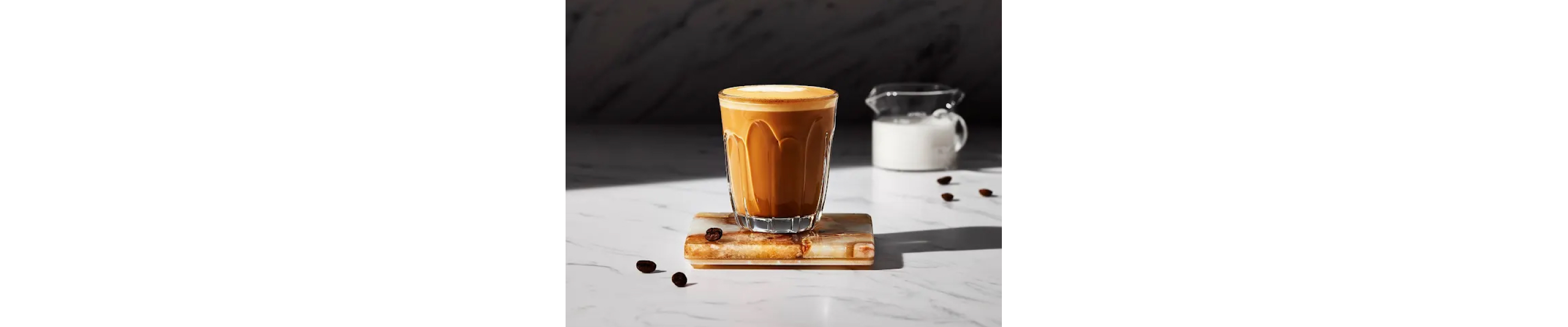 Coffee beverage on a marble countertop