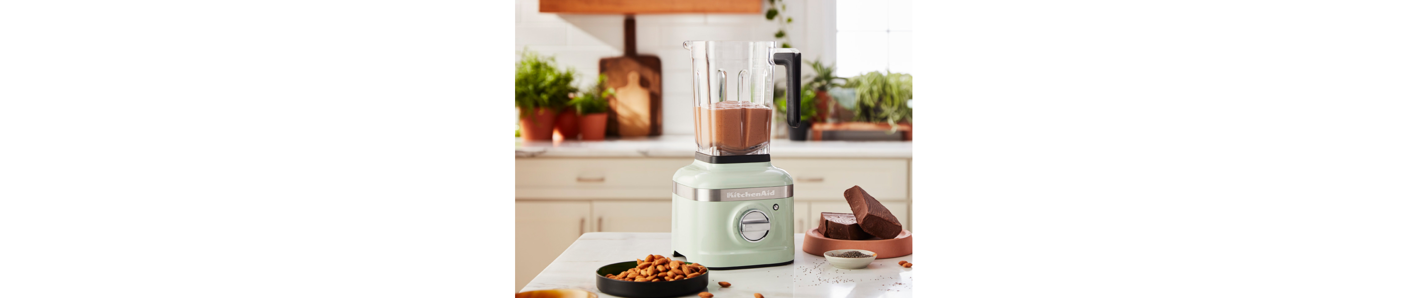 Chocolate protein shake in a KitchenAid® blender
