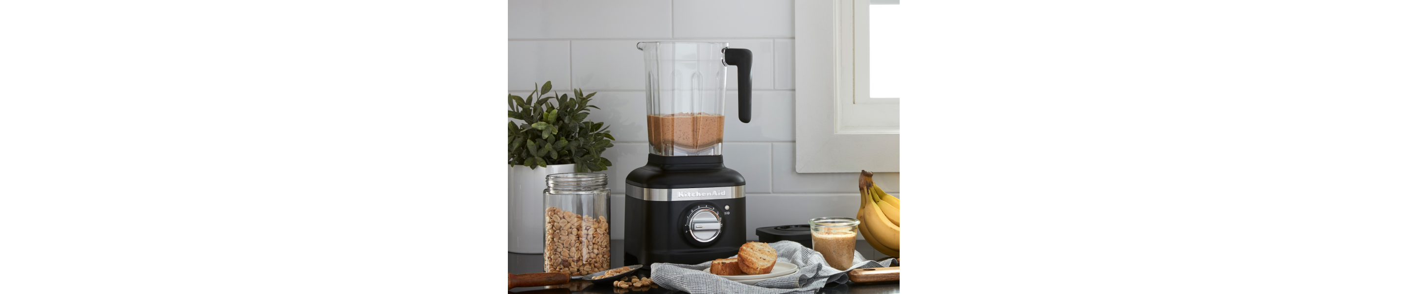 Peanut butter protein shake in a KitchenAid® blender