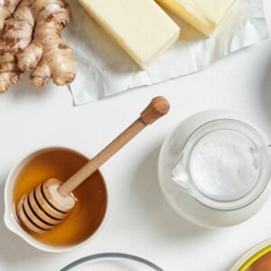 A series of rice pudding flavorings laid out