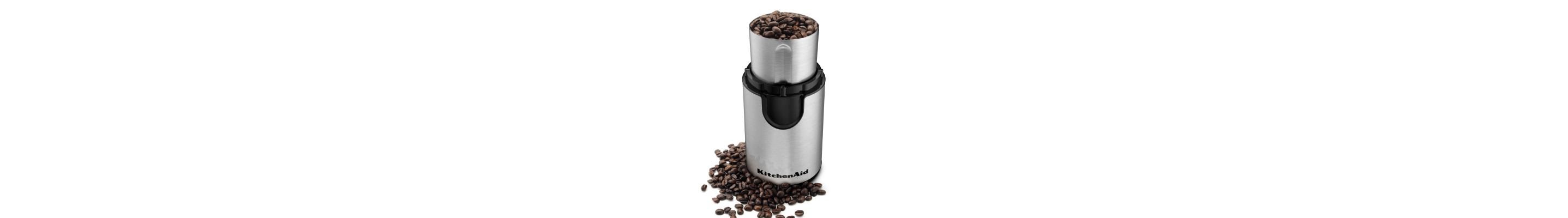 On open coffee grinder with beans filled to the top