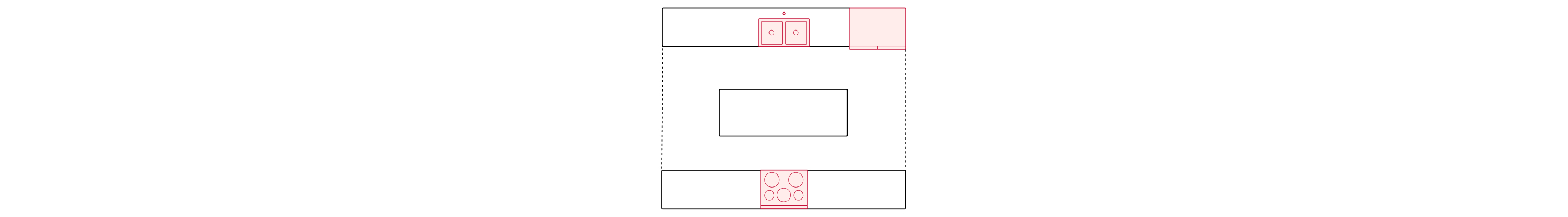 A graphic of a galley kitchen with an island