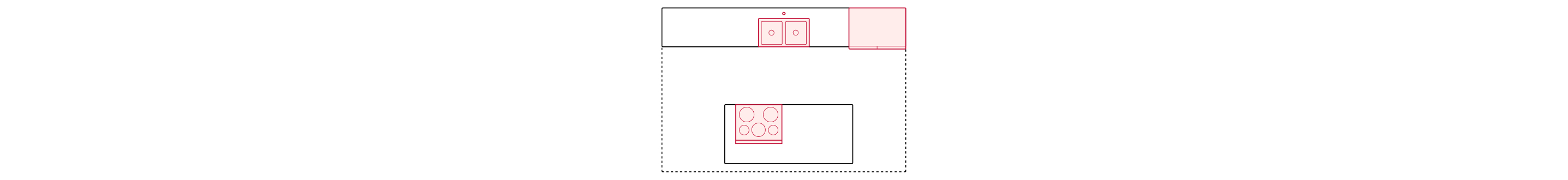 A graphic of a one-wall kitchen with an island