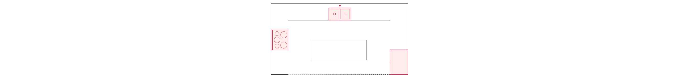 A graphic of a U-shaped kitchen with an island