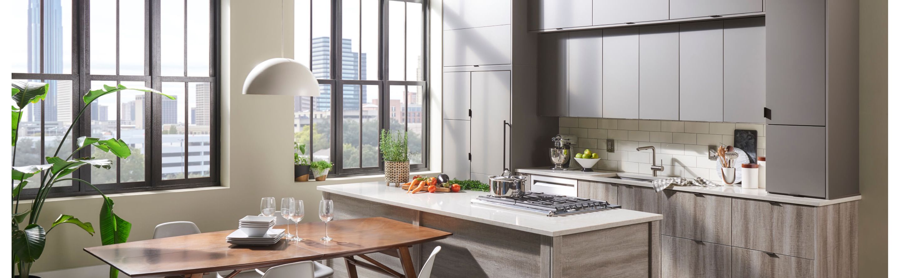 Modern kitchen with sleek cabinetry and KitchenAid® appliances